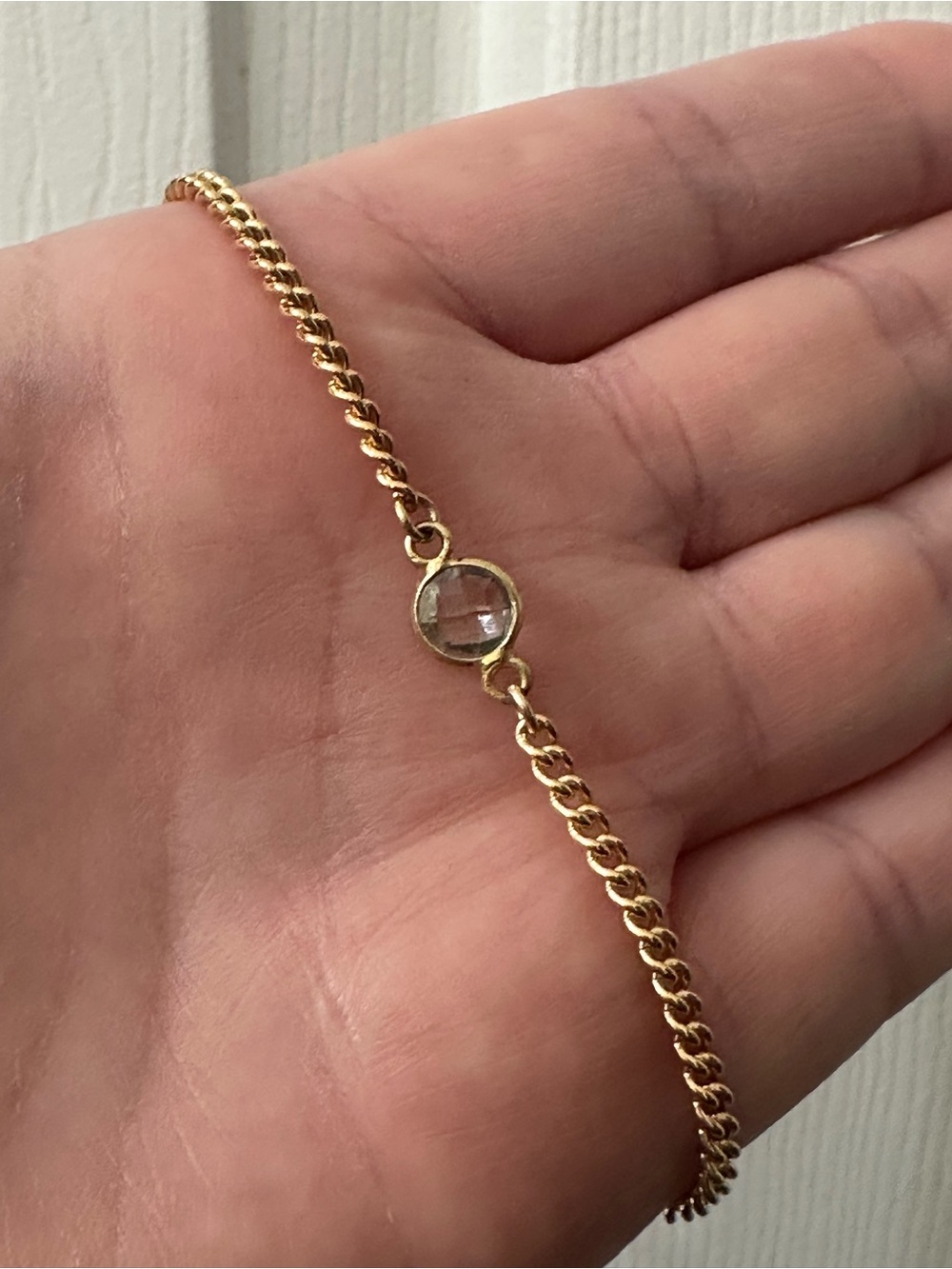18k Gold-Filled Bracelet Chain Light Green Crystal Magnetic Clasp Handmade 7.5”